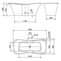 Vrijstaand Bad Sapho Flora Gegoten Marmer 180x80x67 cm Wit - thumbnail