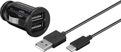USB A autolader + USB A naar C kabel