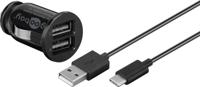 USB A autolader + USB A naar C kabel - thumbnail