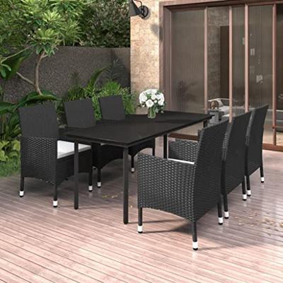 7-delige Tuinset met kussens poly rattan en glas