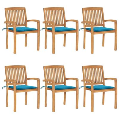 Tuinstoelen stapelbaar 6 st met kussens massief teakhout