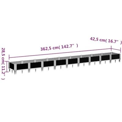 VidaXL Plantenbak met pinnen 362,5x42,5x28,5 cm polypropeen grijs