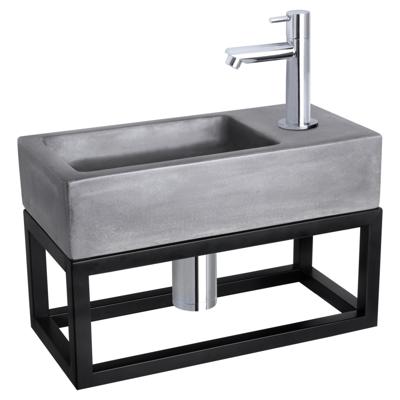 Differnz Ravo fonteinset - 38.5x18.5x25cm - Rechthoek - 1 kraangat - Recht chromen kraan - met zwart frame - beton donkergrijs SW374585/SW494076/SW539762/SW696219/SW705413