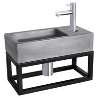 Differnz Ravo fonteinset - 38.5x18.5x25cm - Rechthoek - 1 kraangat - Recht chromen kraan - met zwart frame - beton donkergrijs SW374585/SW494076/SW539762/SW696219/SW705413 - thumbnail