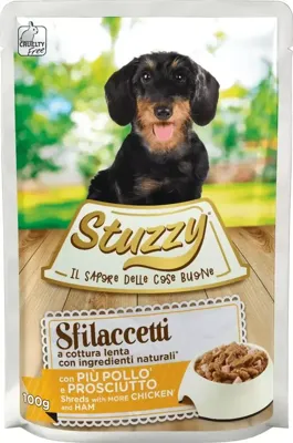STUZZY Sfilaccetti Kip met ham - nat hondenvoer - 100g