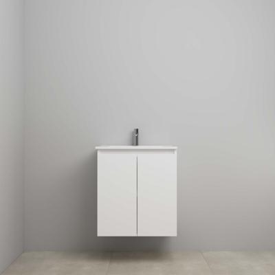 On-Line Onderkast - 60 cm - Voorgemonteerd - Greeploos 2 Deuren - Porseleinen Wastafel - 1 Kraangat - Mat Wit