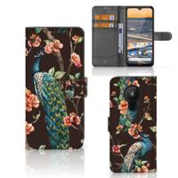 Nokia 5.3 | Telefoonhoesje | Met pasjeshouder | Pauw met Bloemen - thumbnail
