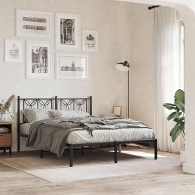 Bedframe met hoofdbord metaal zwart 135x190 cm
