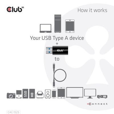 club3D CAC-1525 USB-adapter USB 3.2 Gen1 (USB 3.0 / USB 3.1 Gen1) USB-A stekker, USB-C bus Zwart club3D CAC-1525 USB-adapter USB 3.2 Gen1 (USB 3.0 / USB 3.1 Gen1) USB-A stekker, USB-C bus Zwart