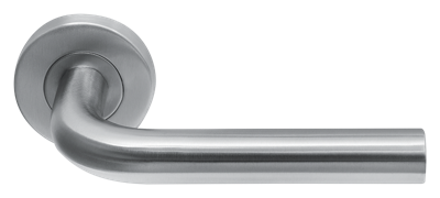 Deurklink Trevo rvs basis op rond rozet geveerd Deurklink Trevo rvs basis op rond rozet geveerd