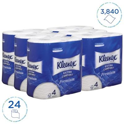 Kleenex toiletpapier Extra Comfort, 4-laags, 160 vel per rol, pak van 4 rollen Kleenex toiletpapier Extra Comfort, 4-laags, 160 vel per rol, pak van 4 rollen