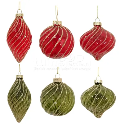 Kerstbal Glas Swirls 8cm Assorti 1st