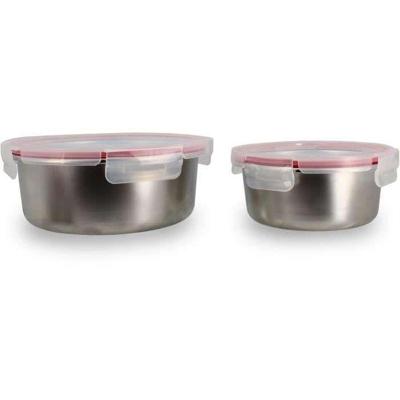 Set van 2 luchtdichte bakjes met deksel - MENASTYL - 5040178 - Roestvrij staal - Rond - 15 en 20 cm - Magnetronbestendig