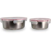 Set van 2 luchtdichte bakjes met deksel - MENASTYL - 5040178 - Roestvrij staal - Rond - 15 en 20 cm - Magnetronbestendig - thumbnail