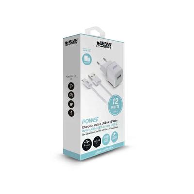 Wandlader + USB-Kabel-C Urban Factory PSC25UF Wit 12 W