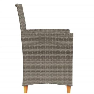 Tuinstoelen 2 st met kussens poly rattan en massief hout grijs - thumbnail