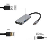 GEMBIRD USB-adapter, type C, 3-in-1 poort, USB, HDMI, PD, zilverkleurig - thumbnail