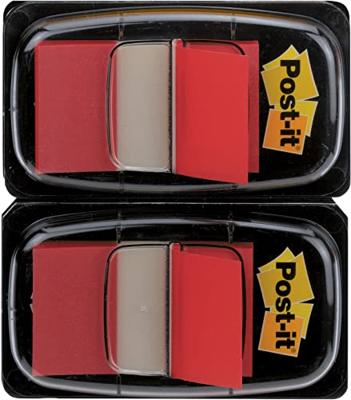 Post-it index standaard, ft 24,4 x 43,2 mm, houder met 2 x 50 tabs, rood