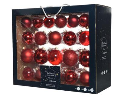 Decoris kerstballen set Glas 42st kerstrood 5-6-7cm