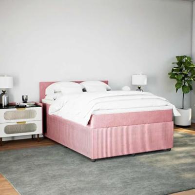 Boxspring met matras fluweel roze 160x200 cm
