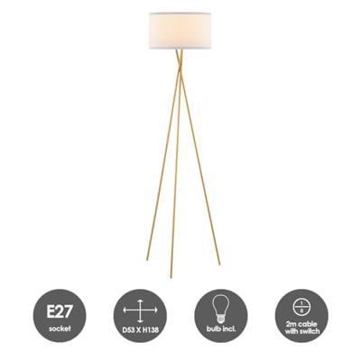 Moderne Vloerlamp - Metalen Staande lamp met wit stoffen Lampenkap - 53/53/138cm - Inclusief LED E27 Lichtbron 9W 806Lm - met Voetschakelaar - voor Woonkamer en Slaapkamer
