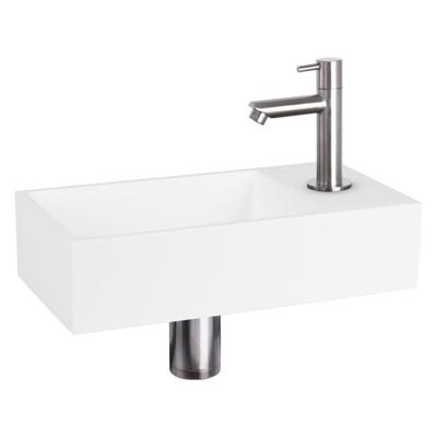 Differnz Solid fonteinset - 36x18.5x9cm - Rechthoek - 1 kraangat - recht chromen matte kraan - Solid surface Wit 38.402.31