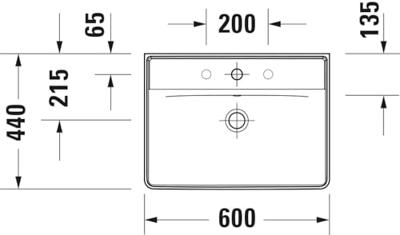 Wastafel Duravit D-Neo Met Overloop Kraanvlak Zonder Kraangat 60 cm Hoogglans Wit Duravit