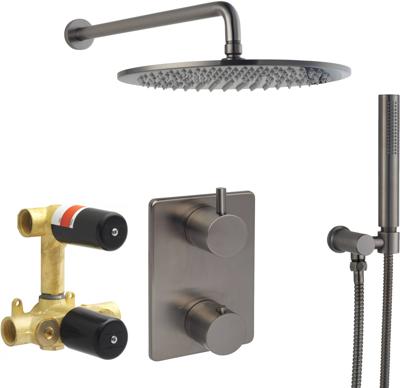 Saqu Shine complete inbouw regendoucheset wandmontage Ø30cm gunmetal