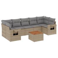 8-delige Loungeset met kussens poly rattan beige - thumbnail