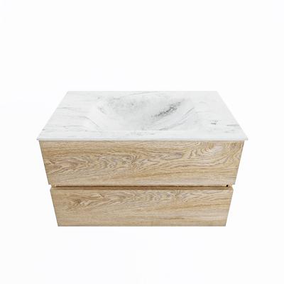 MONDIAZ VICA-DLUX 80cm badmeubel onderkast Washed Oak 2 lades. Inbouw wastafel CLOUD midden 1 kraangat, kleur Opalo. MONDIAZ VICA-DLUX 80cm badmeubel onderkast Washed Oak 2 lades. Inbouw wastafel CLOUD midden 1 kraangat, kleur Opalo.