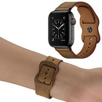 Leren bandje dubbele lus - Gemeleerd bruin - Geschikt voor Apple Watch 44mm / 45mm / 46mm / 49mm - thumbnail