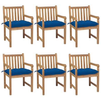 Tuinstoelen 6 st met blauwe kussens massief teakhout