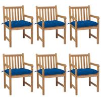 Tuinstoelen 6 st met blauwe kussens massief teakhout - thumbnail