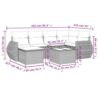 7-delige Loungeset met kussens poly rattan beige - thumbnail