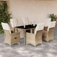 7-delige Bistroset met kussens poly rattan beige - thumbnail