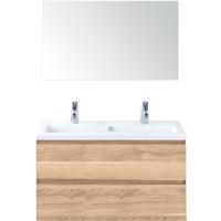 Vogue Badmeubelset 100 cm - Greeplijst in Kleur - Grey Oak - Keramische Wastafel Wit 2 Kraangaten met Spiegel - thumbnail
