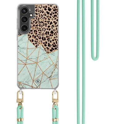 Samsung Galaxy S24 FE hoesje met mint koord - Luipaard marmer mint