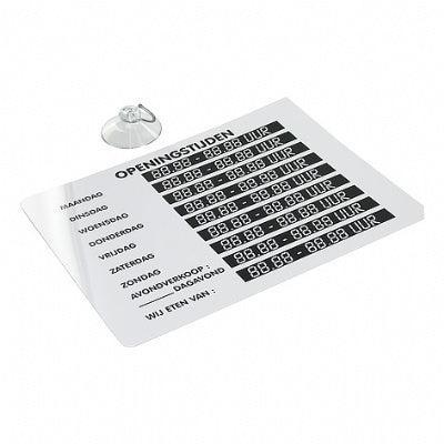 Openingstijden-bordje 15x20 cm + zuignap - 14 stuks