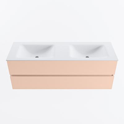 MONDIAZ VICA 140cm badmeubel onderkast Rosee 2 lades. Wastafel CLOUD dubbel zonder kraangat, kleur Talc.