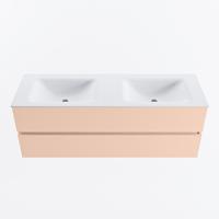 MONDIAZ VICA 140cm badmeubel onderkast Rosee 2 lades. Wastafel CLOUD dubbel zonder kraangat, kleur Talc. - thumbnail