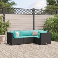 4-delige Loungeset met kussens poly rattan zwart - thumbnail