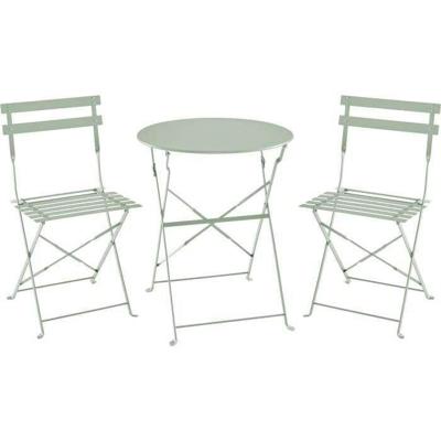 Bistroset voor 2 personen - 60 cm ronde tafel met 2 stoelen - Gepoedercoat staal - Celadon groen