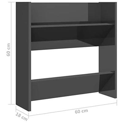 VidaXL Wandschoenenkasten 2 st 60x18x60 cm hout hoogglans grijs VidaXL Wandschoenenkasten 2 st 60x18x60 cm hout hoogglans grijs