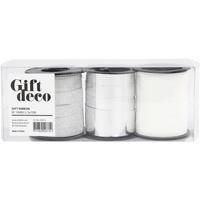 Creativ Company Cadeaulint, b: 10 mm, zilver, glitter zilver, wit, 3x15 m/ 1 doos - thumbnail