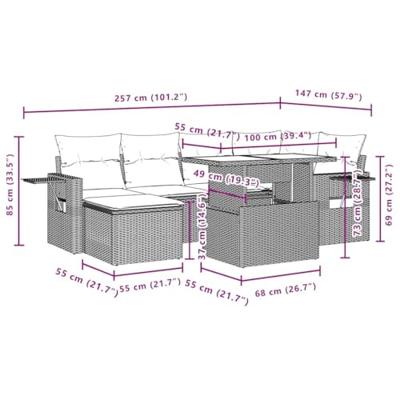 7-delige Loungeset met kussens poly rattan zwart