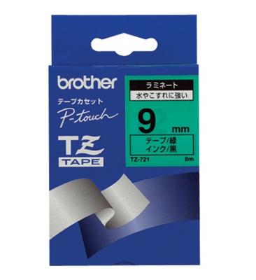 Labeltape Brother P-touch TZe-721 standaard 9mm zwart op groen