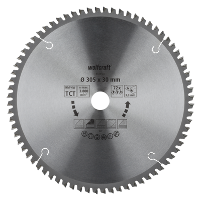 Wolfcraft Kap- en verstekzaagblad | HM | 72 Zähne | Ø305mm | 1 stuk - 6549000