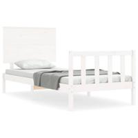 Bedframe met hoofdbord massief hout wit - thumbnail