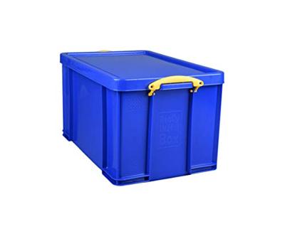 Really Useful Box opbergdoos 84 liter, donkerblauw met gele handvaten