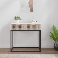 Wandtafel 80x30x75 cm bewerkt hout en ijzer wit - thumbnail